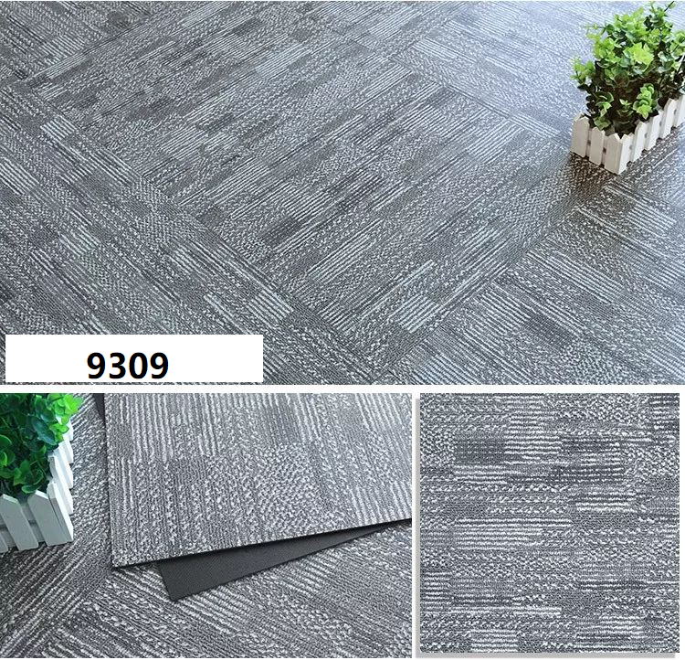 Vinyl tiles flooring but has carpet print on it, water resistant as compared to normal office carpet tiles.
