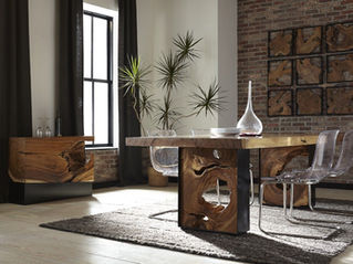 A dining room featured framed slide wall Tile, Teak Wood, Black Frame from Phillips Collection