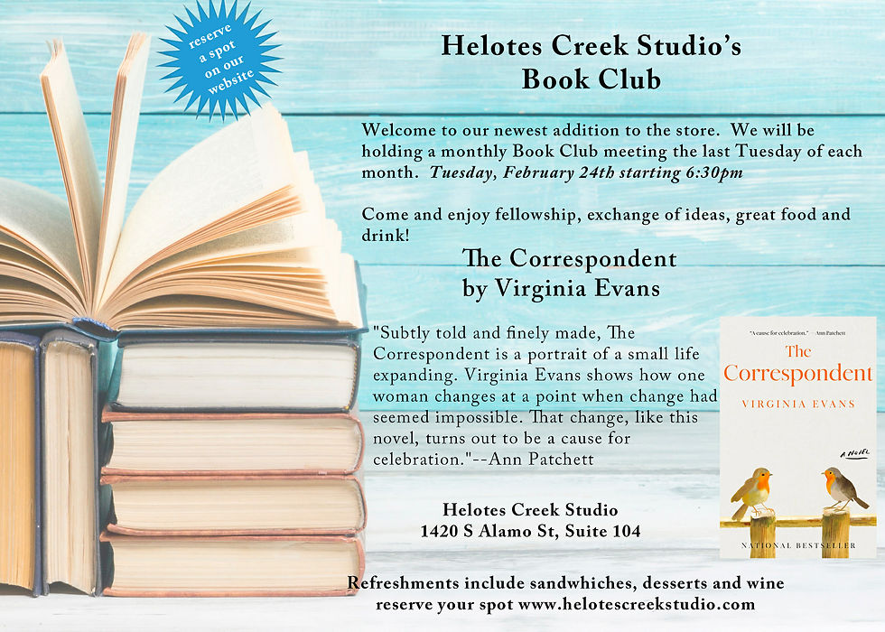 Helotes Creek Studio's Book Club (The Correspondent by Virgina Evans)