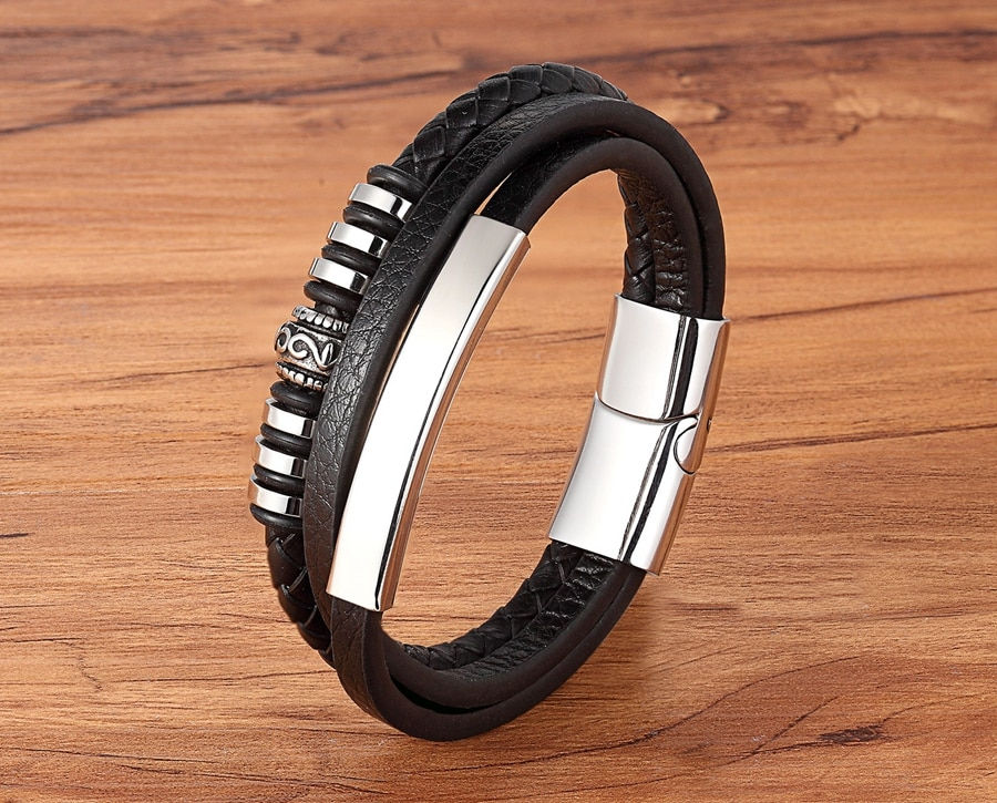 Miniatura: Pulsera para Hombre: Perfecta mezcla de Cuero y acero inoxidable. Diseño con