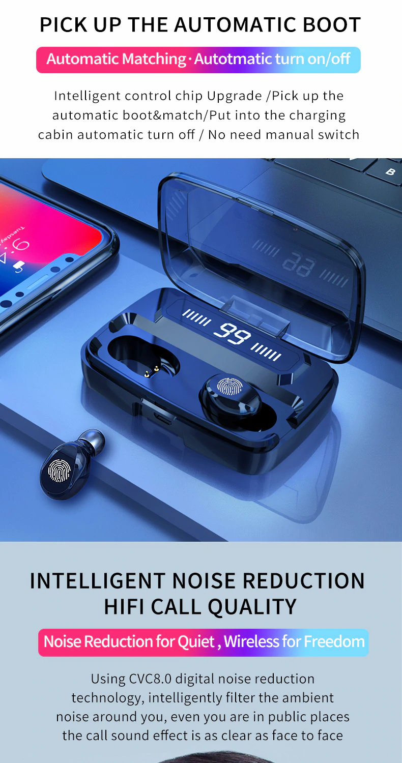 Miniatura: Auriculares con Bluetooth 5.0/ Sonido Hi-Fi con control táctil para deportes