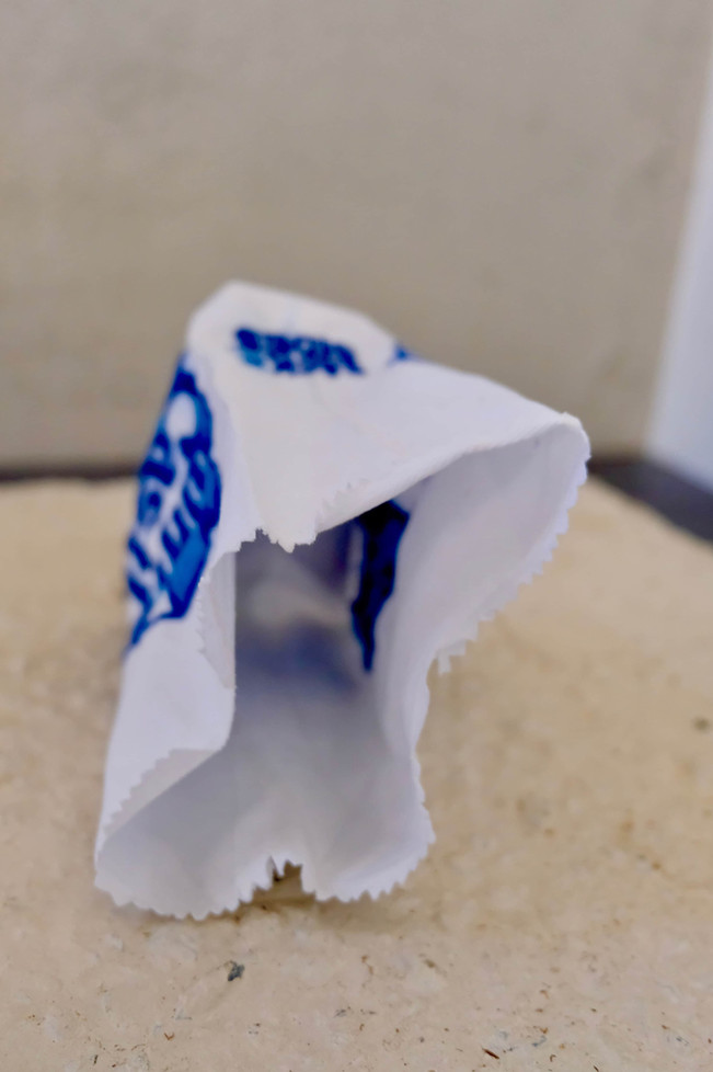 Jay Hutchinson, White Castle from the series "Broken concrete, American trash", hand-embroidery on digitally printed cotton drill with found concrete (2020).