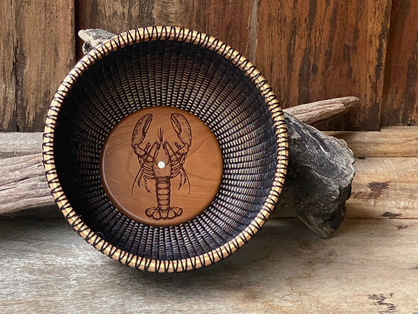 8" Nantucket Bowl in Cherry with Black Weaver and Lobster Laser Engraved Base