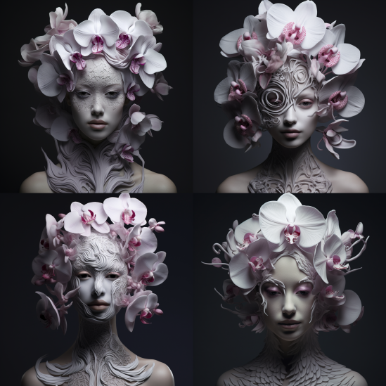 Four women shaped as orchid flowers.
