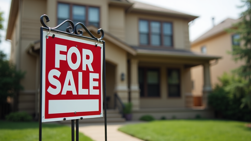 Close-up view of a "For Sale" sign in front of a Chicago home