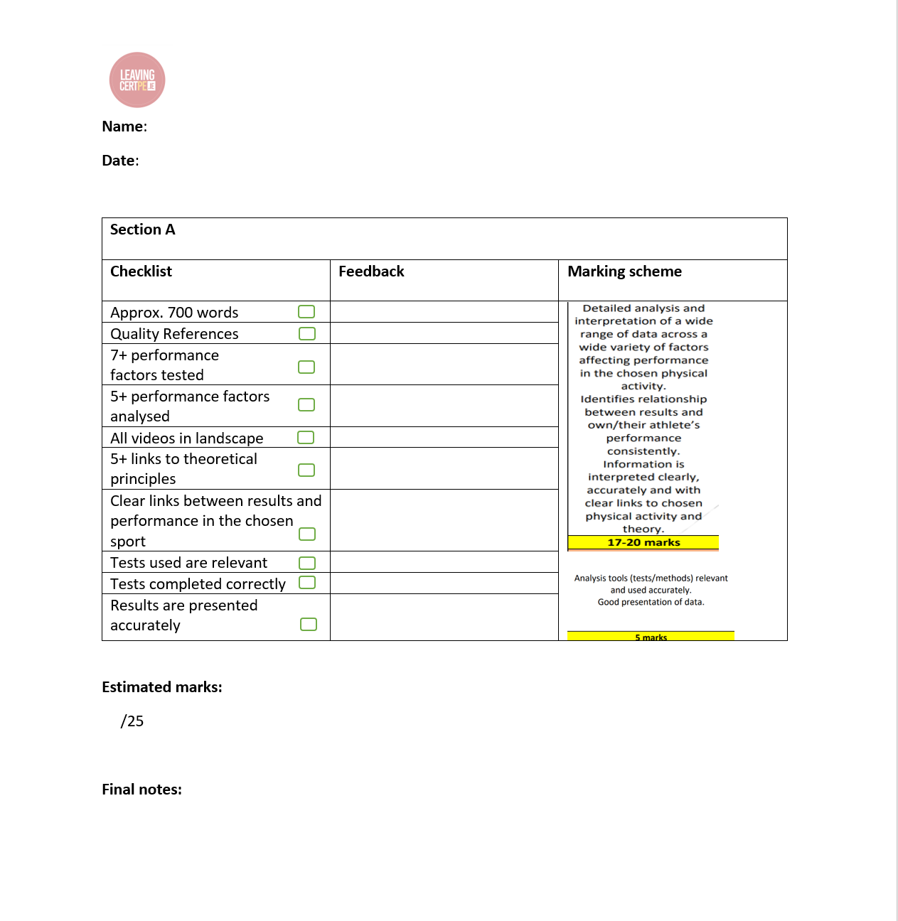PAP Feedback Template