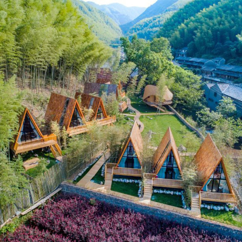 Thumbnail: Pyramid shaped triangular wooden house in light steel structure