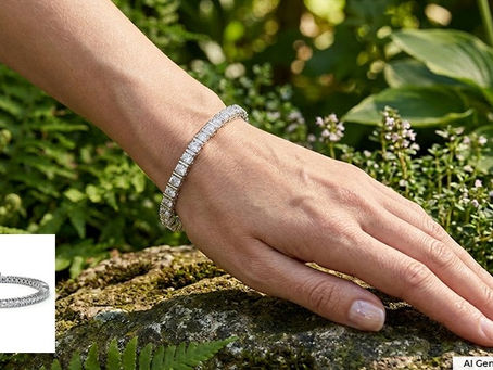A woman's wrist adorned with a diamond bracelet in a green environment