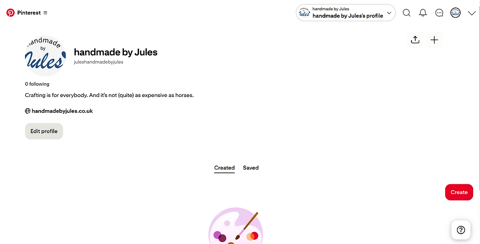 Pinterest profile page of handmade by Jules