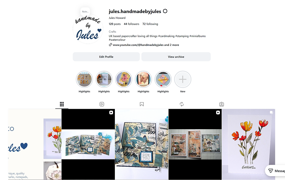 Instagram profile page of handmade by Jules