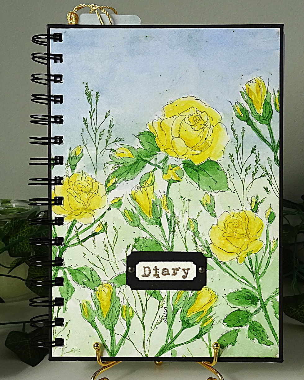 Front view of diary in yellow roses theme