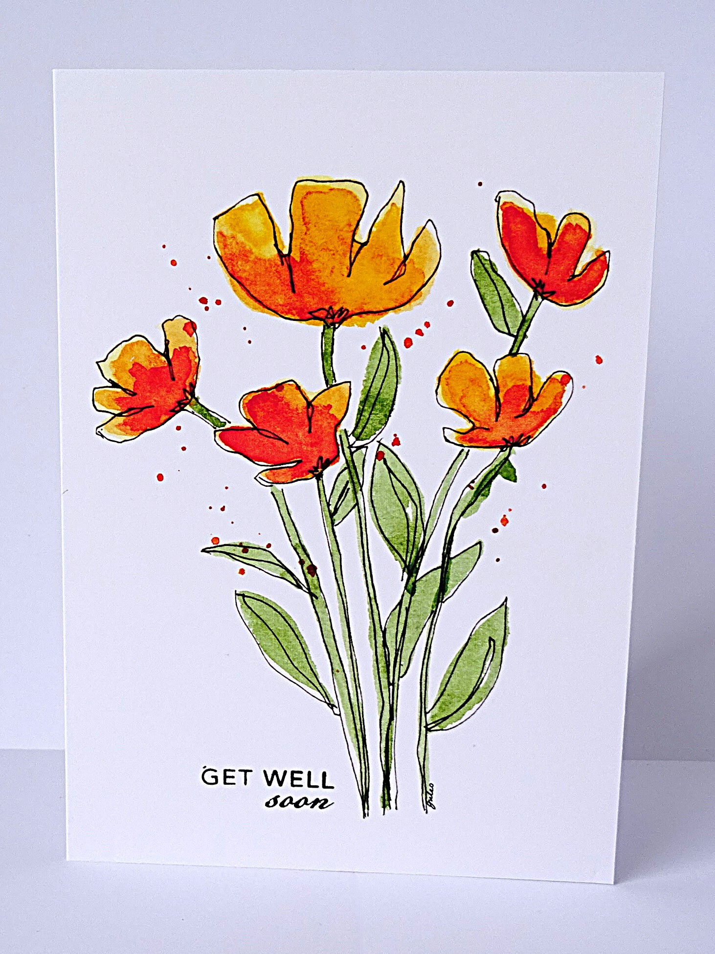 Printed Get Well Soon Card - Watercolour Flowers Style 1