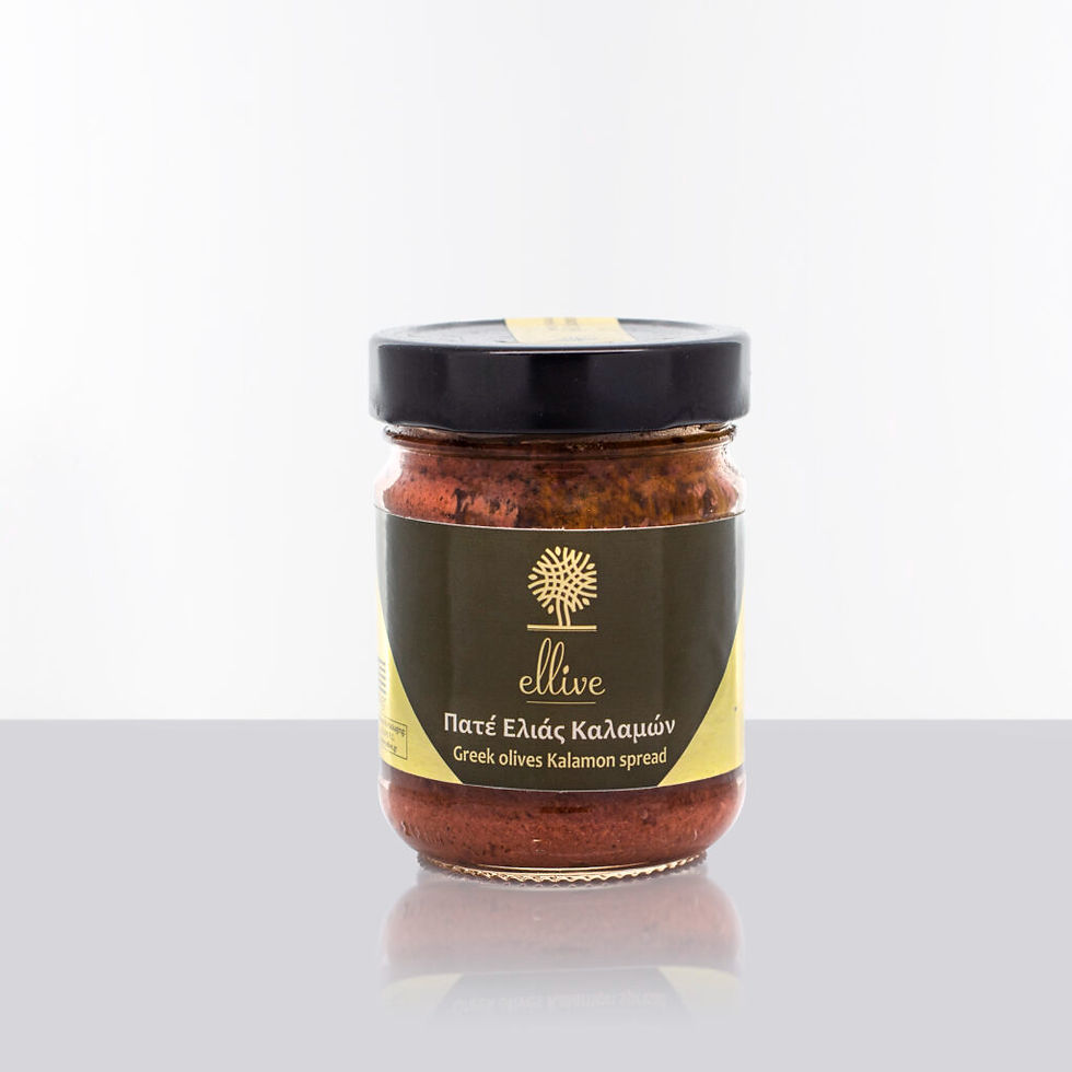 The Kalamon olive paste by Ellive contains all the nutrients and beneficial properties of the Kalamon olive without the addition of aromatic elements.
It stands out for its rich taste and refined aroma. It is recommended as a side dish, taking off the taste experience of your dishes.