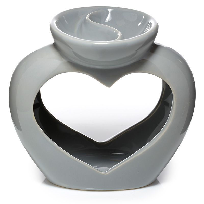 GREY DOUBLE DISH Heart Cut Out Ceramic Oil / Wax Tart Melt Burner