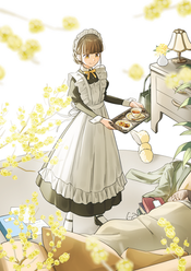 日常、部屋、暮らし、リビング、ソファ、メイド、紅茶、社会人、新社会人、仕事、松峰のイラスト