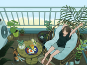 日常、部屋、暮らし、ベランダ、松峰のイラスト