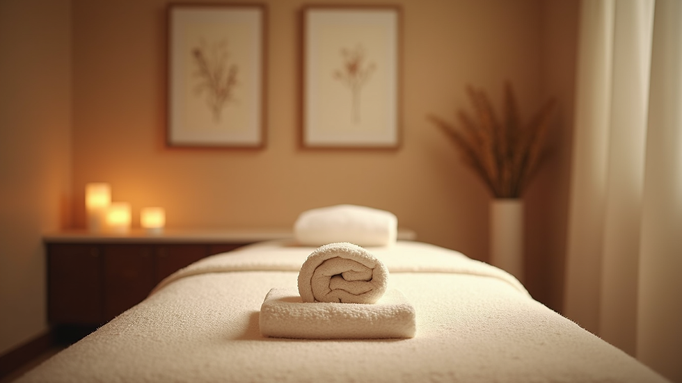 Eye-level view of a serene massage room with calming decor