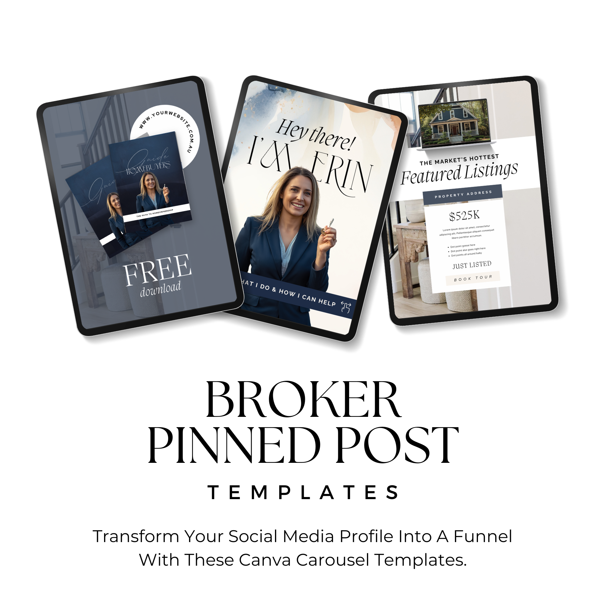 Real Estate Broker Pinned Carousel Post Templates (BLUE)