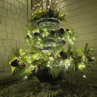 Fountain decor lit up for Christmas