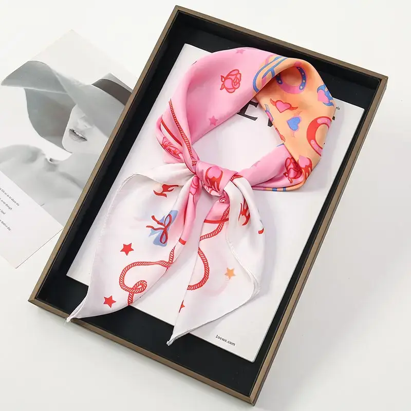 Miniatura: 60Colors Luxury Scarf Women 70*70Cm Silk Feel Square Hair Wrapping Foulard Satin