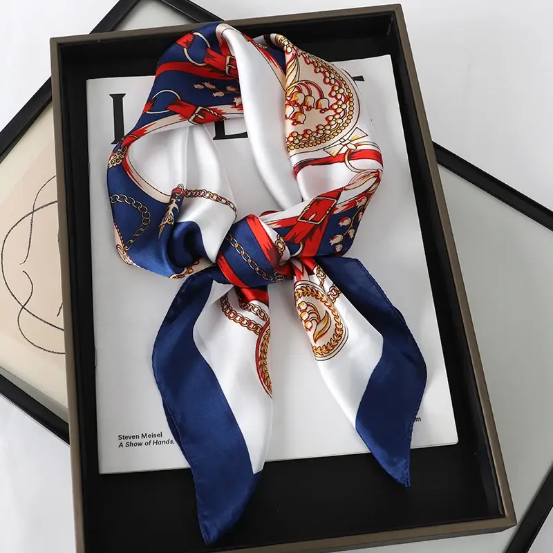 Miniatura: 60Colors Luxury Scarf Women 70*70Cm Silk Feel Square Hair Wrapping Foulard Satin
