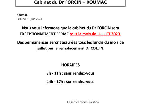 INFORMATION MÉDECIN - Cabinet du Dr FORCIN – KOUMAC