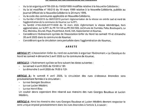 Nouvel arrêté du 31.03.26 : Circulation automobile - La Classique du Nord.