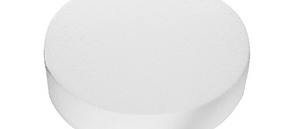 a polystyrene cake dummy on a white back