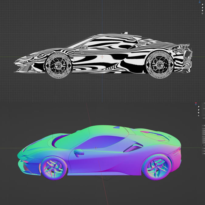 Ferrari SF90 - made in Blender. Rendering. Digital modeling. Surface design. Zebra and continuity.