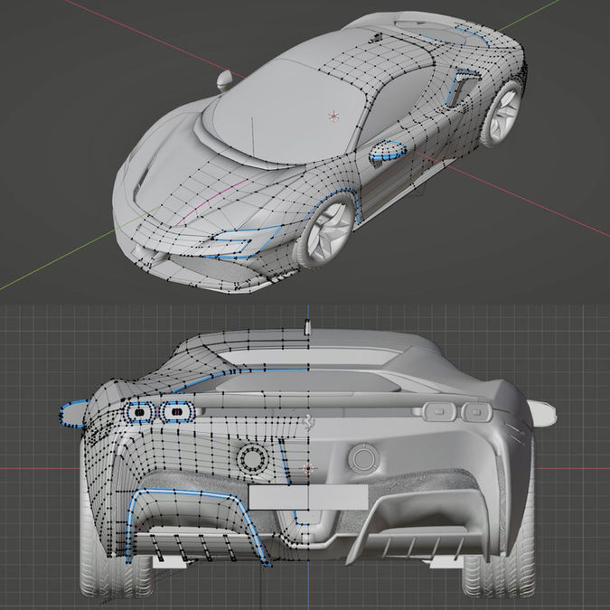 Ferrari SF90 - made in Blender.  CV/vertices layout.