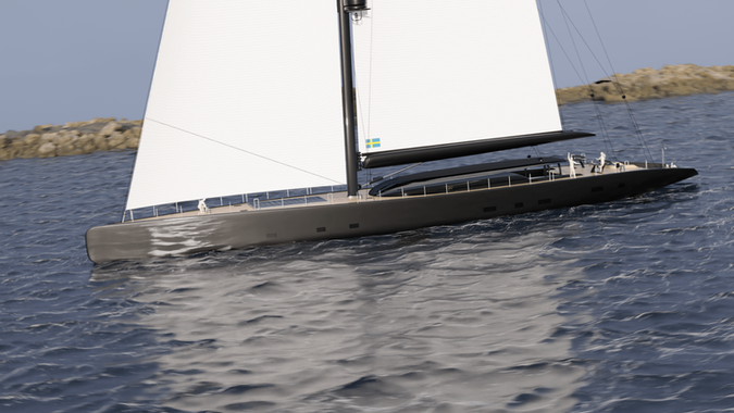 Sailing yacht - made in Blender. Rendering. Digital modeling. Surface design.