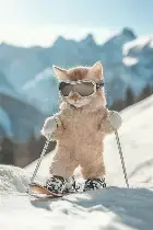 White Snow Suit Skiing Cat.webp