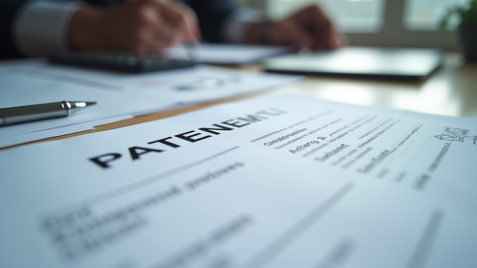 Close-up view of a patent application document on a desk