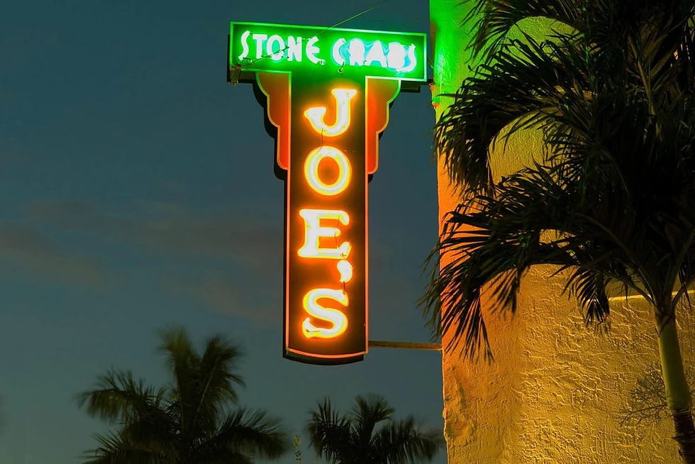 Sign of Joe's Stone Crab restaurant in Miami, Florida