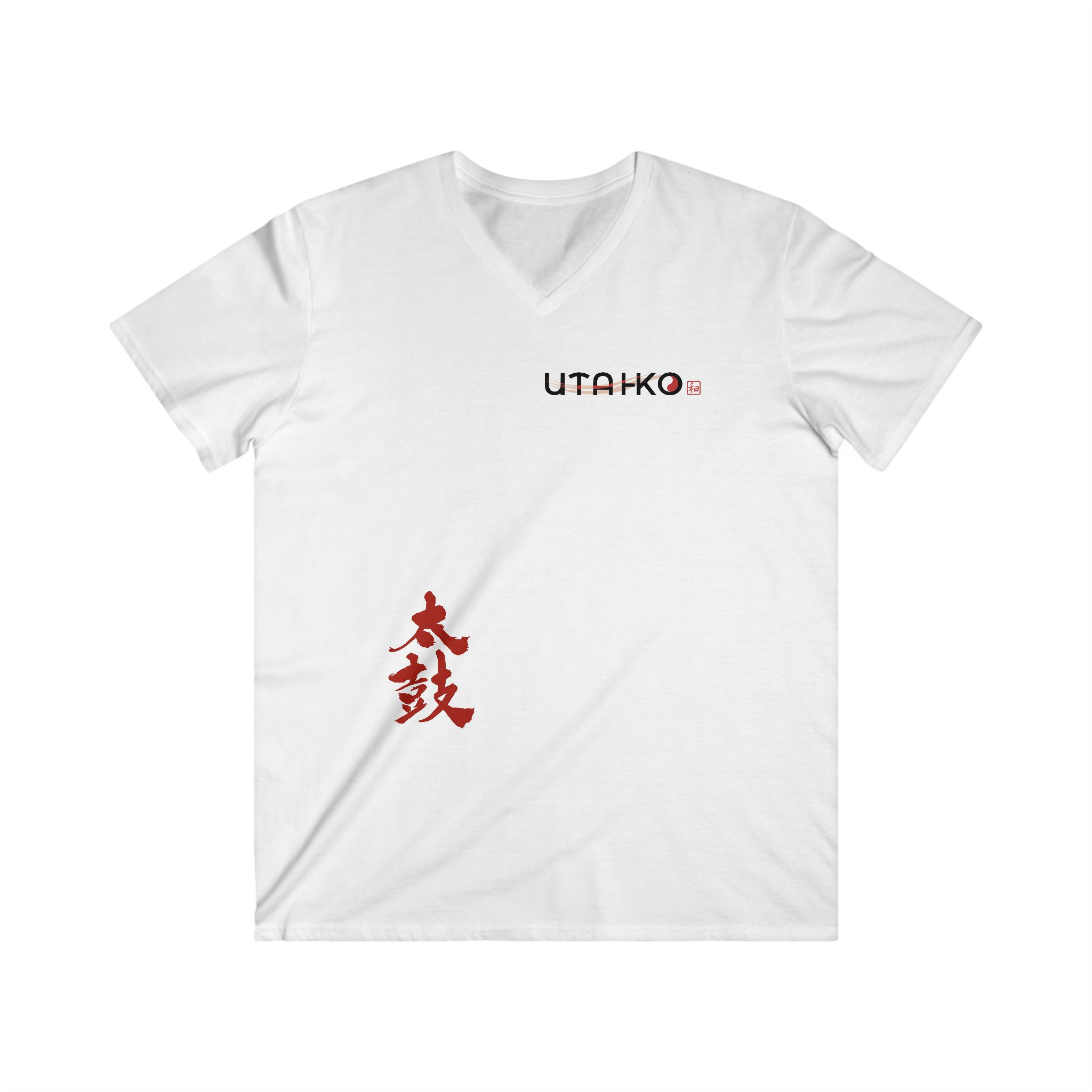 Performance V-Neck Tee - Utaiko Logo & kanji - Red Theme