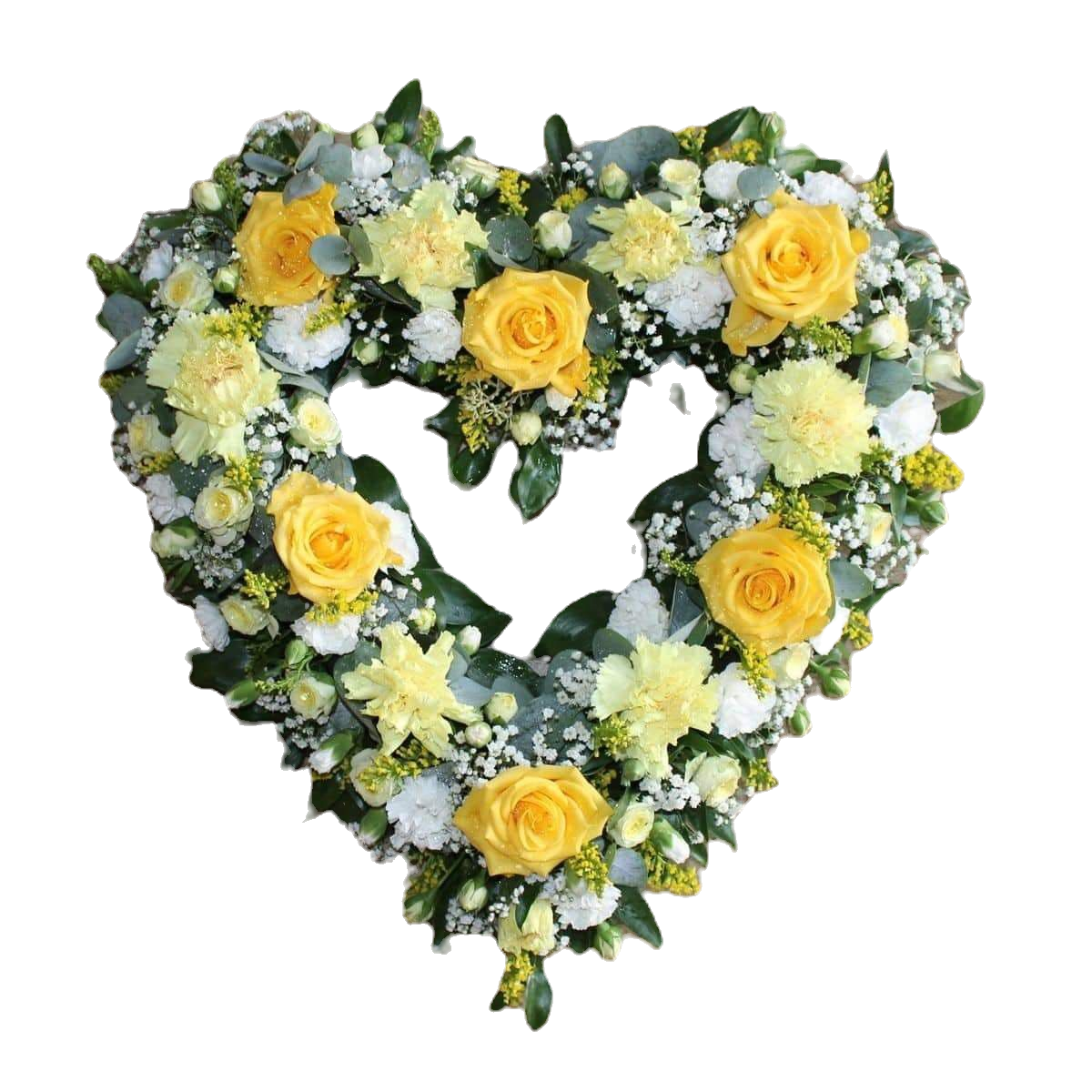 Trauerherz Gelb-Weiß mit Rosen