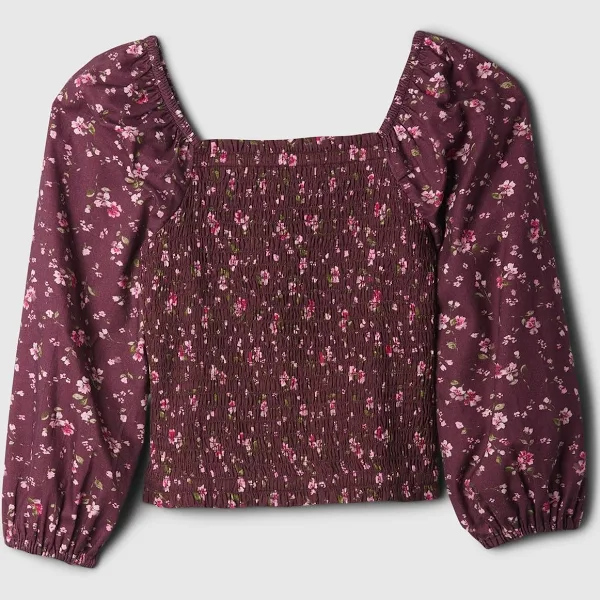 maroon floral puffed sleeve girls blouse