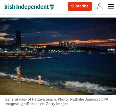 Screenshot of Irish Independent article “Irish man (60s) dies in Thailand after falling from hotel balcony” featuring photography by Nathalie Jamois