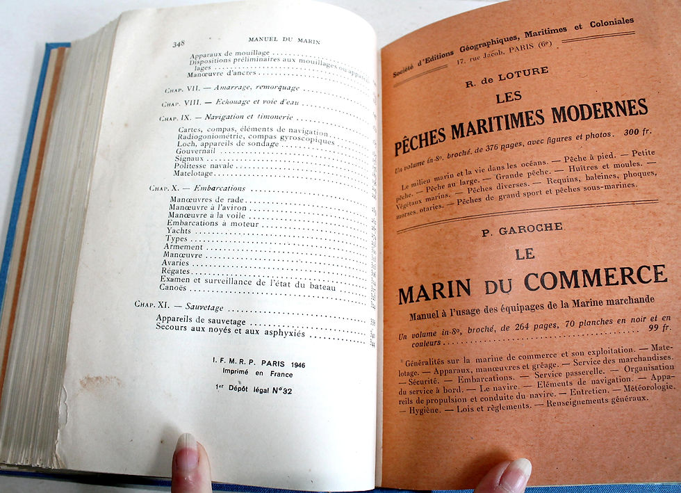 Thumbnail: 2 LIVRE EN 1, MANUEL DU MARIN DE PARFOURU 1946 + L'OCEANOGRAPHIE de THOULET 1922