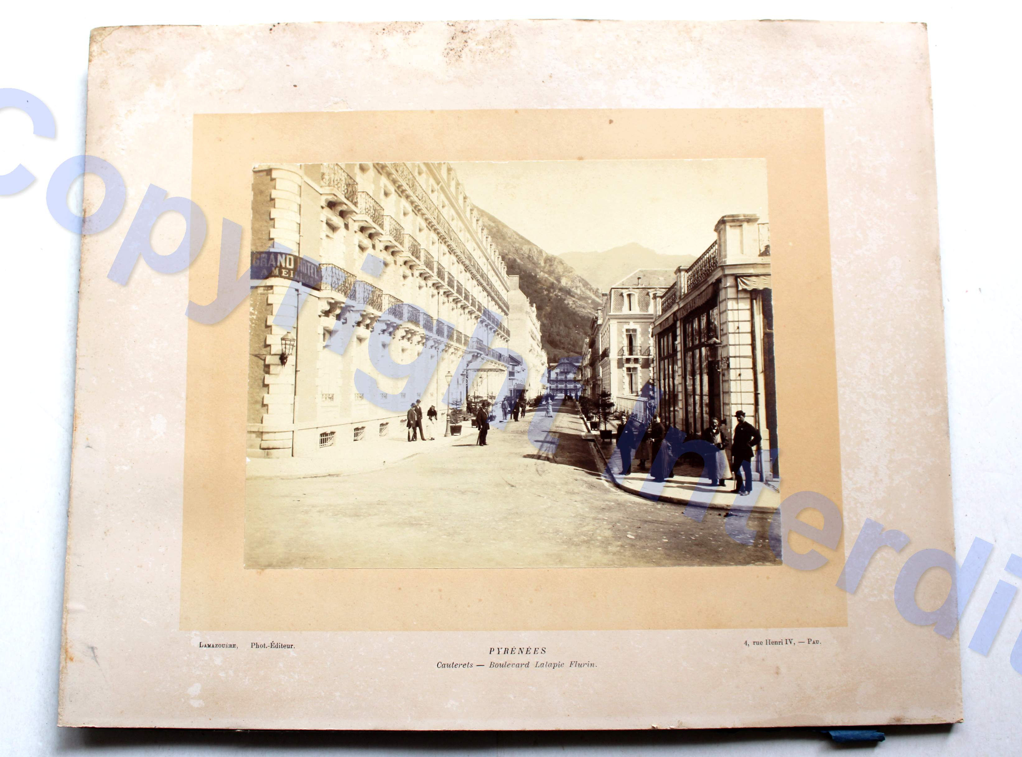 PHOTO ANIMÉ ALBUMINE XIXe LAMAZOUERE PYRENEES CAUTERETS BOULEVARD LATAPIE FLURIN