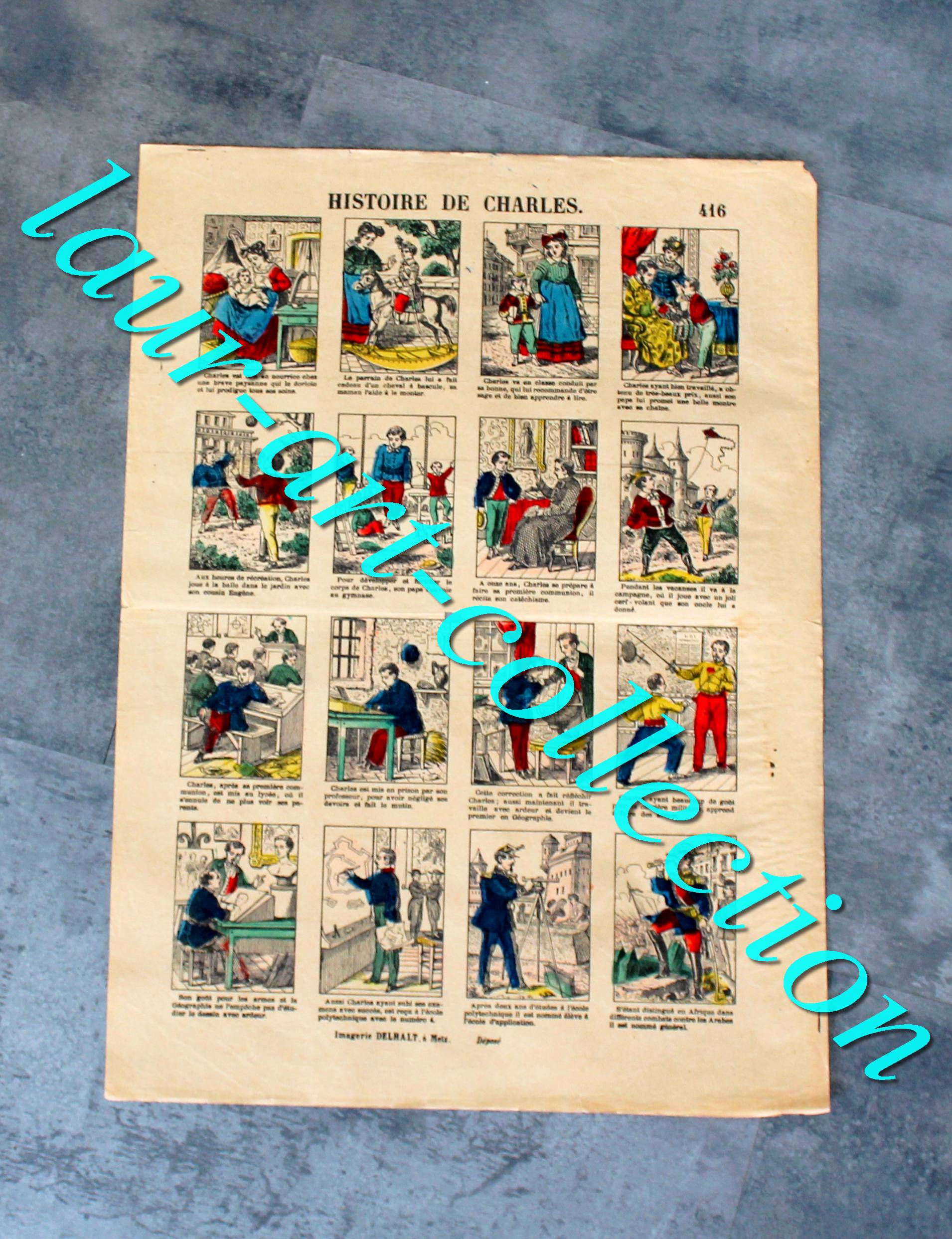 RARE ESTAMPE IMAGERIE DELHALT, METZ - N°416 HISTOIRE DE CHARLES - CONTE ILLUSTRÉ