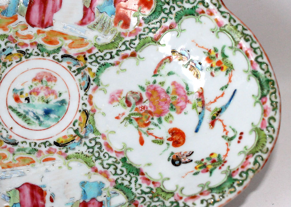 Miniature : RARE! CANTON CHINE - MAGNIFIQUE COUPE NAVETTE PORCELAINE PERSONNAGE POLYCHROME