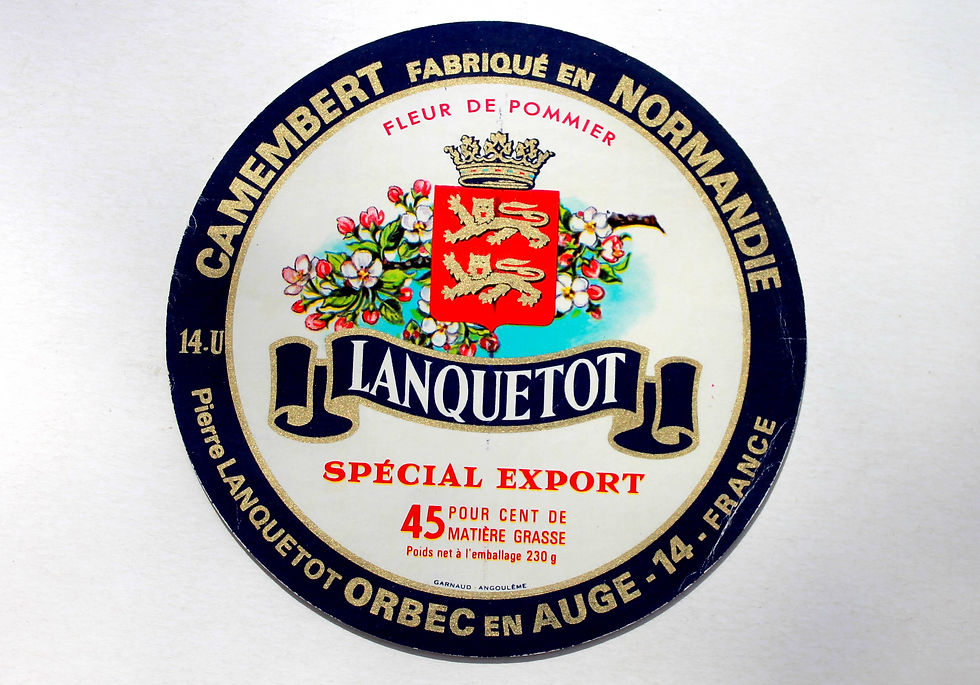 ETIQUETTE FROMAGE CAMEMBERT NORMANDIE: LANQUETOT, FLEUR POMMIER - SPECIAL EXPORT