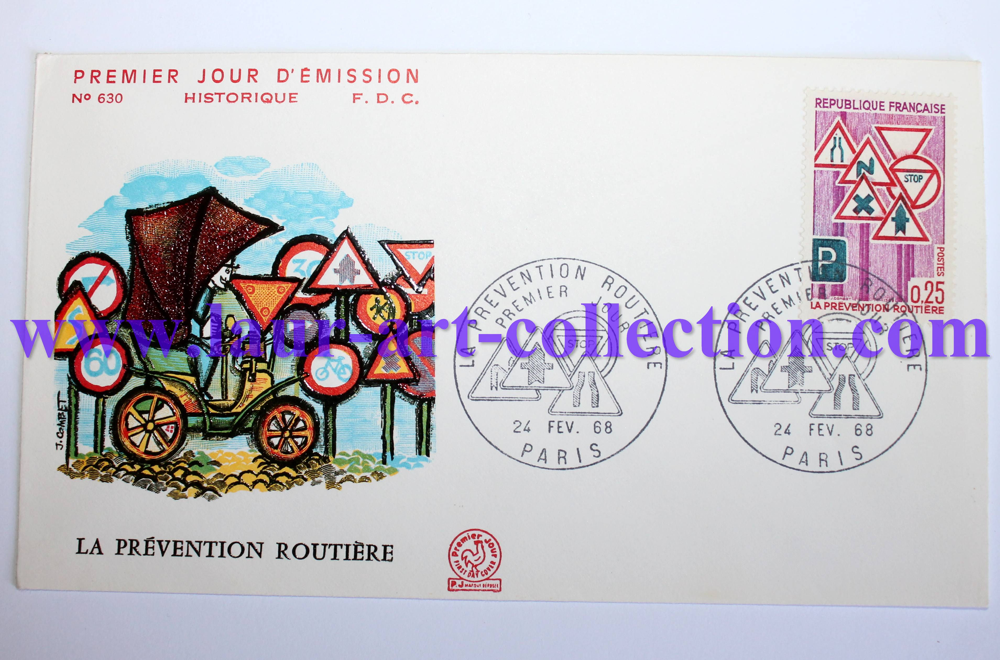 FDC ENVELOPPE 1er JOUR D'EMISSION - HISTORIQUE N°630 LA PREVENTION ROUTIERE 1968