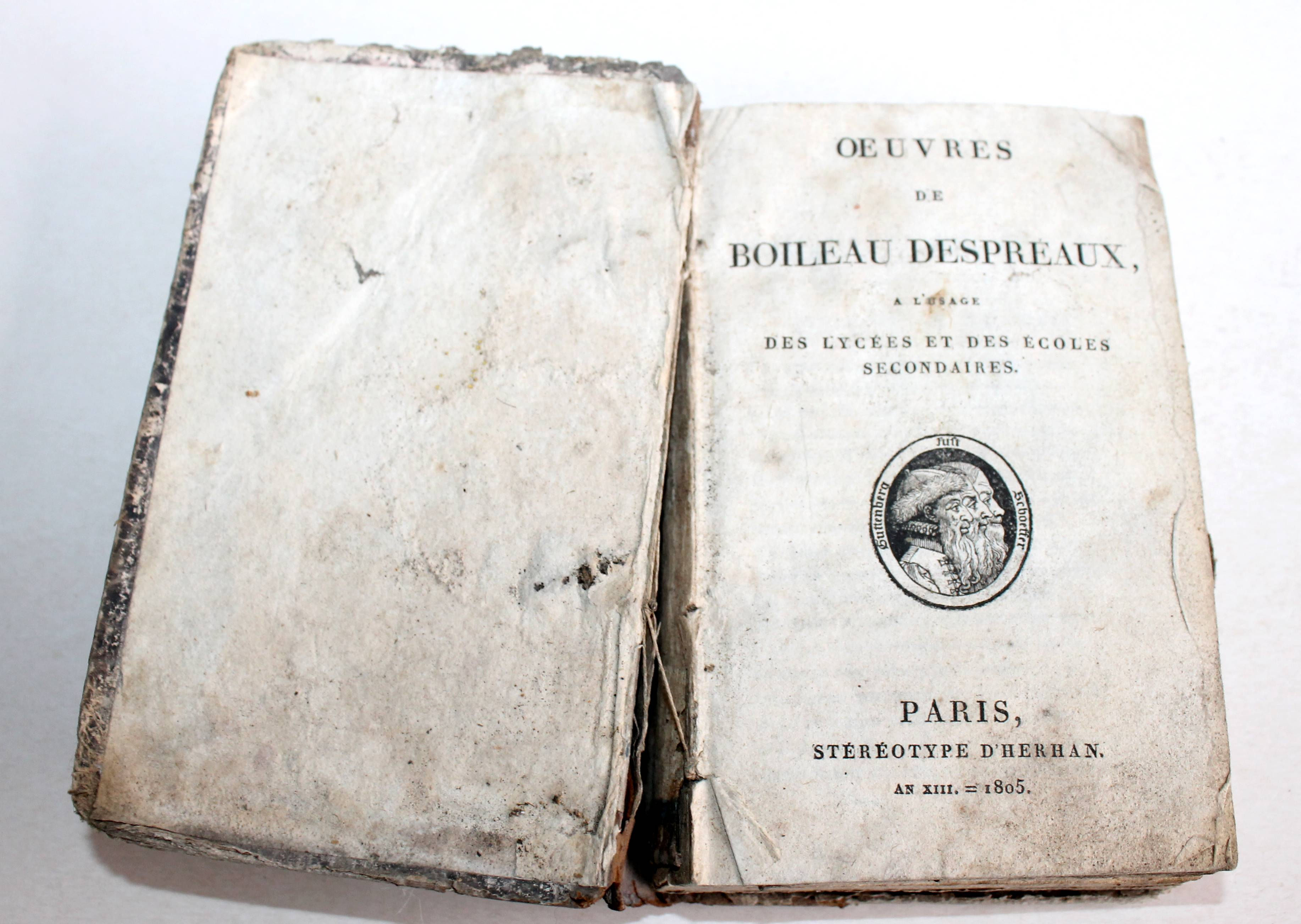 OEUVRES DE BOILEAU DESPREAUX, USAGE DES LYCEES ET ECOLES SECONDAIRES 1805 HERHAN