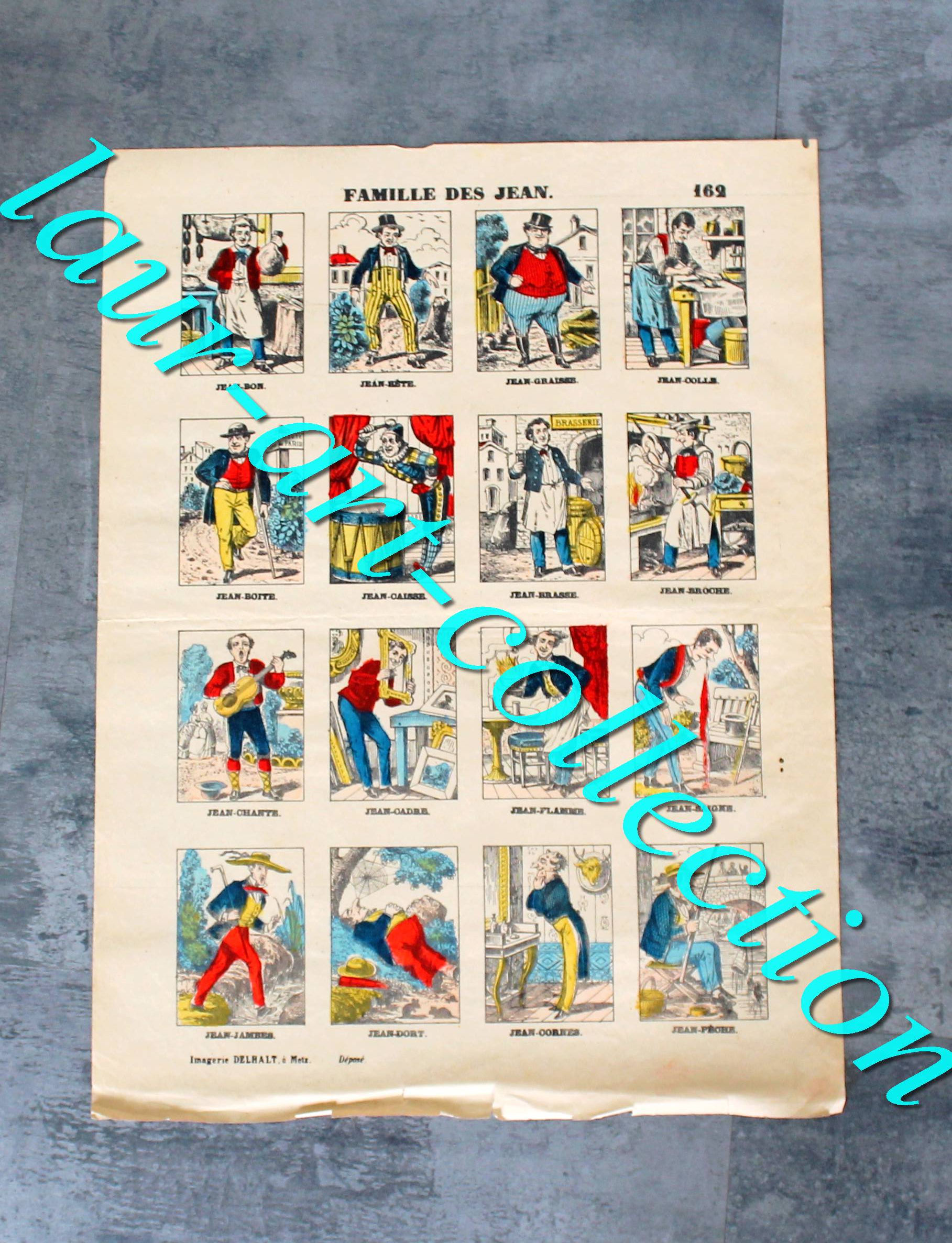 RARE ESTAMPE IMAGERIE DELHALT, METZ - N°162 : FAMILLE DES JEAN - CONTE ILLUSTRÉ