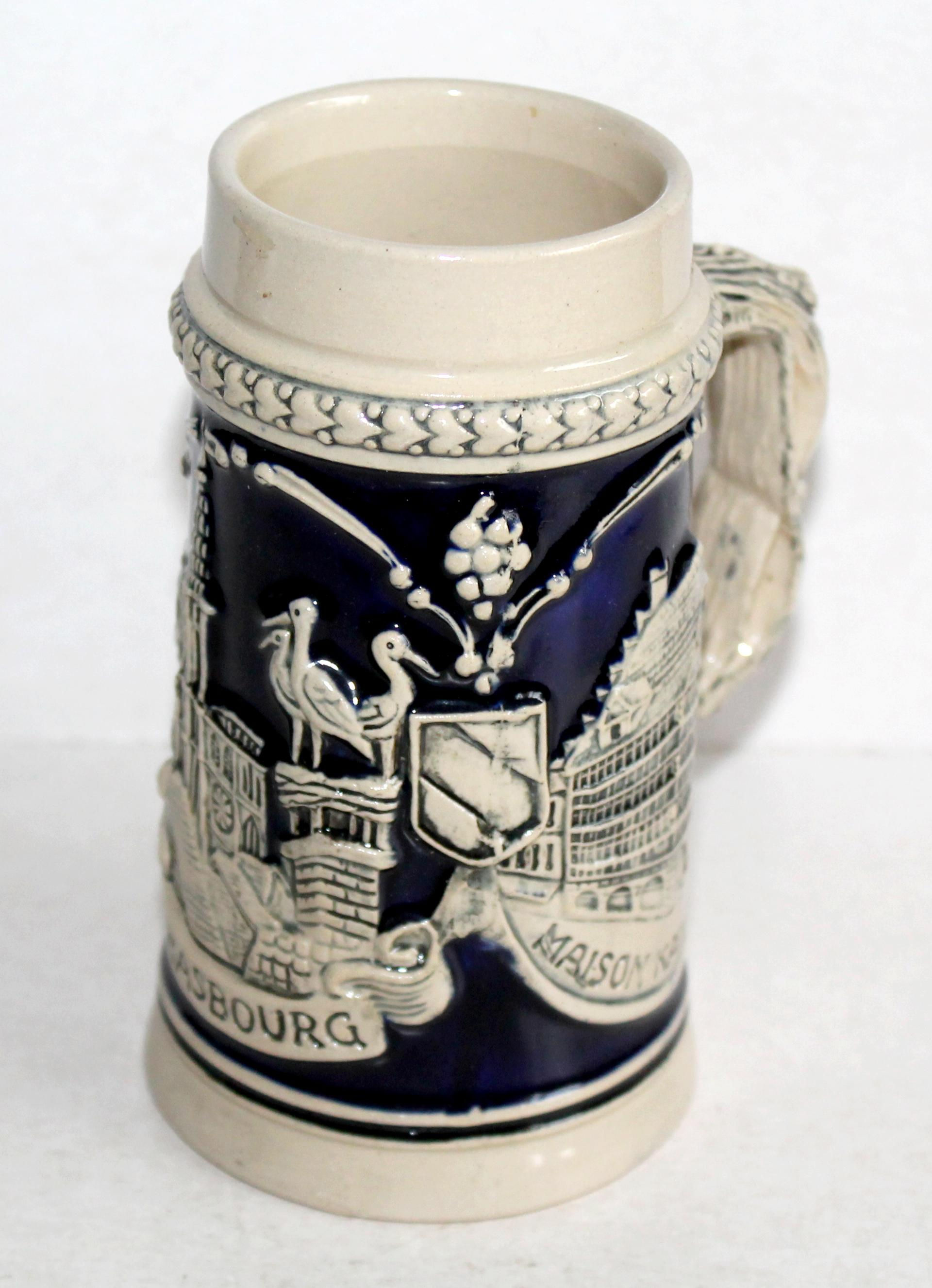 JOLIE ANCIEN CHOPE BIERE ALSACE GRES EMAILLÉ STRASBOURG MAISON DES TANNEURS 25cl