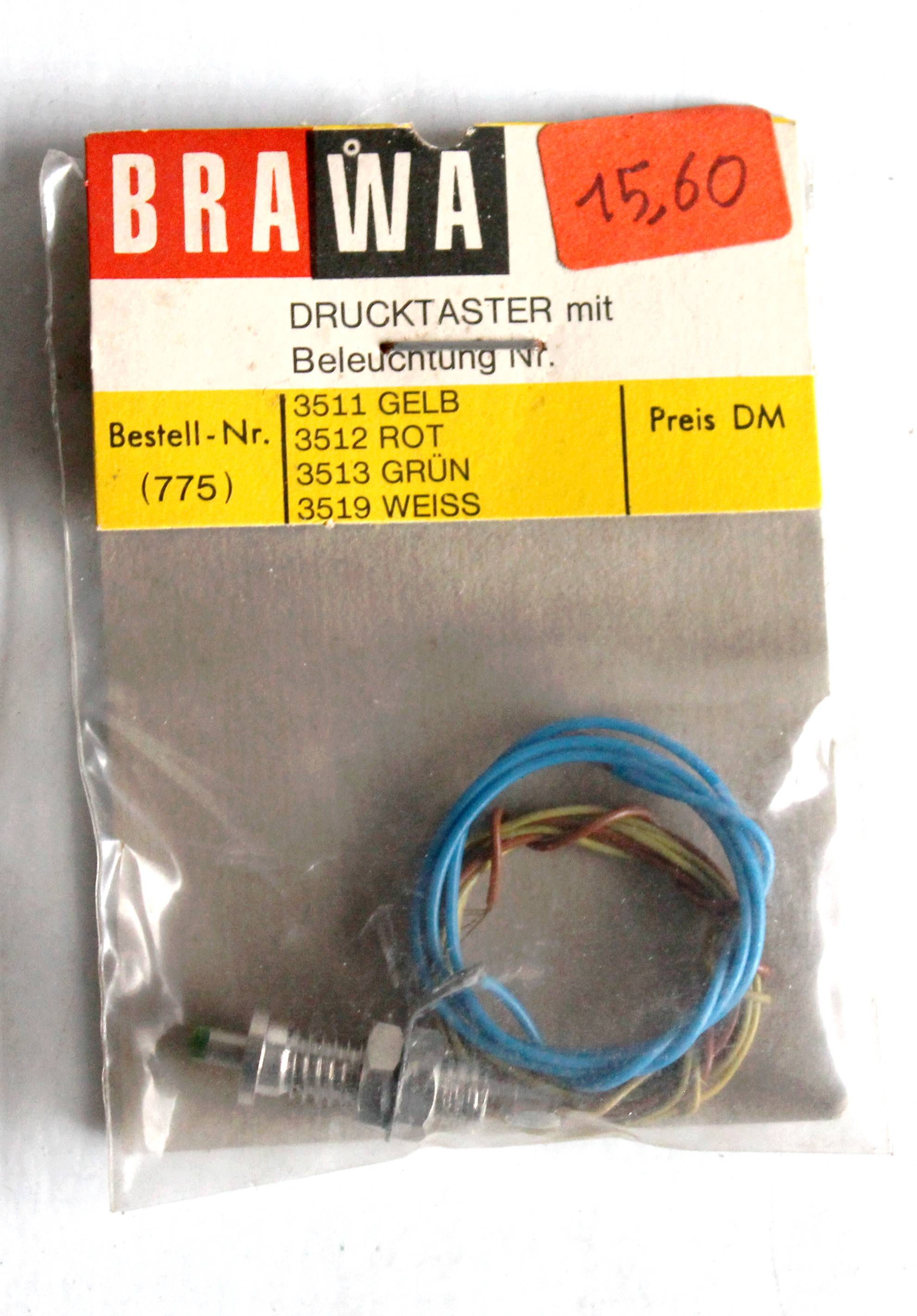 BOUTON POUSSOIR LUMINEUX VERT - BRAWA N°775, DRUCKTASTER BELEUCHTUNG 14V. - NEUF