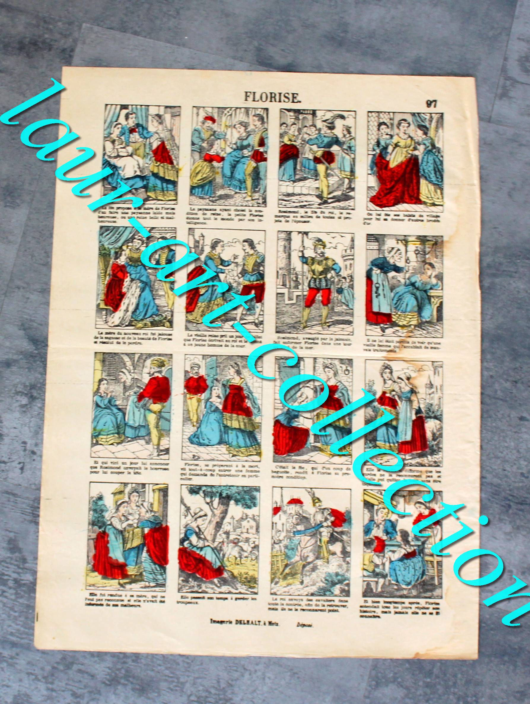 RARE ESTAMPE IMAGERIE DELHALT, METZ - N°97 : FLORISE - CONTE ILLUSTRÉ