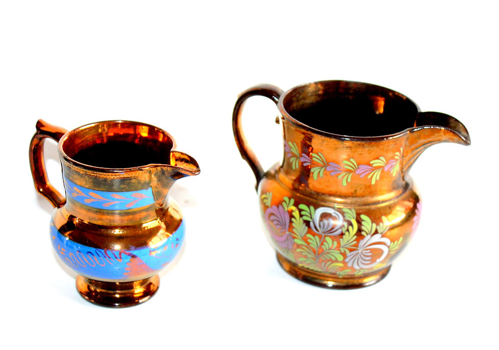 2 ANCIEN PICHET CARAFE CRUCHE BROC en FAIENCE DE JERSEY DECOR FLEUR EMAILLÉ XIXe